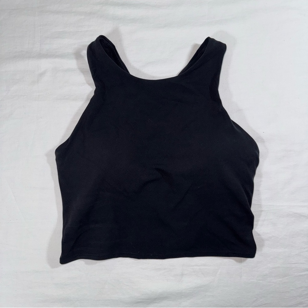 Athleta Conscious Crop Tank Top Black High Neck Built In Bra Womens Size Small